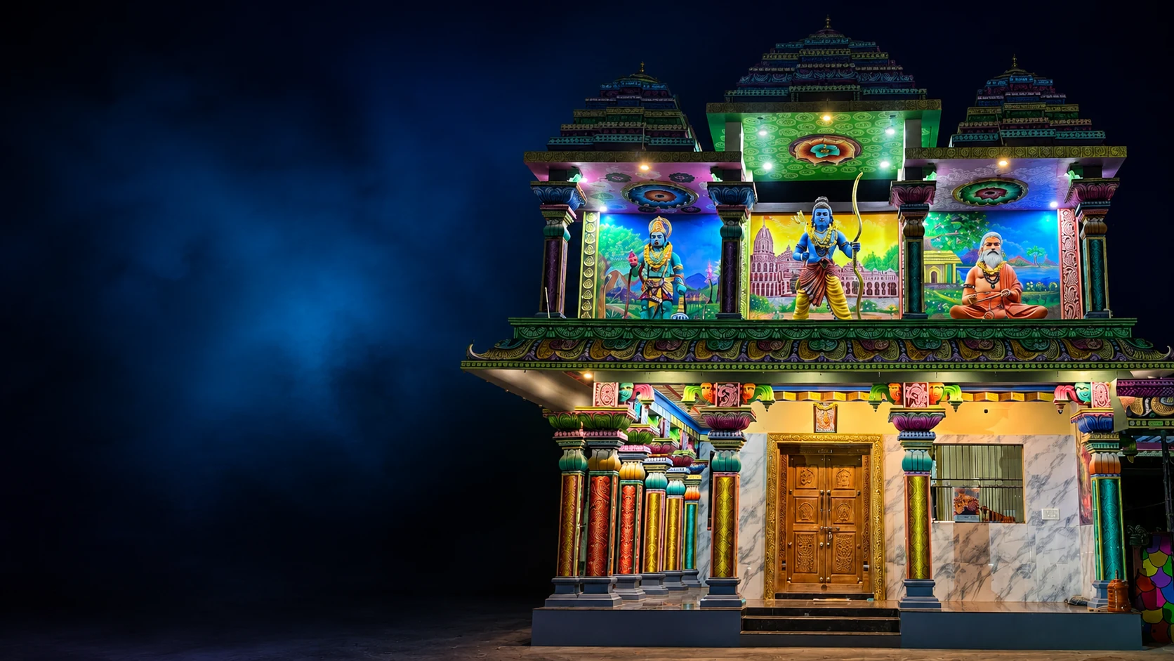 Rama Mandira Badanaguppe temple at night